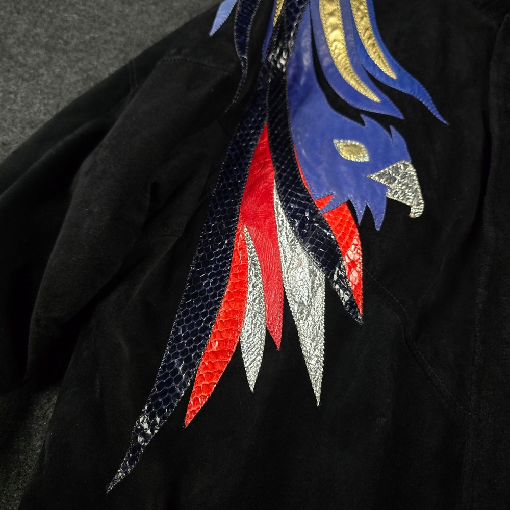 Augustina Taos Suede Leather Jacket Bird Snakeskin Southwest Black Women's L - Picture 9 of 15